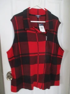 Chaps Full Zip Knit Vest Womens Sz 3X Plaid BLEND Cotton Collared Soft - Picture 1 of 3
