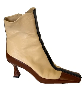 MAU Atelier italienische Leder Stiefeletten Damen Gr. 39 / M beige & braun Retro Absatz - Bild 1 von 9