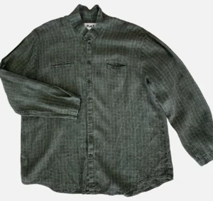 Flax 100% Linen Lagenlook Collared Button Up Size L Green Grid Lon Sleeve - Picture 1 of 4