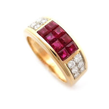 AUTH CARTIER DIAVOLO RING RUBY DIAMOND #54 K18YG YELLOW GOLD WIDEST:7.9MM F/S