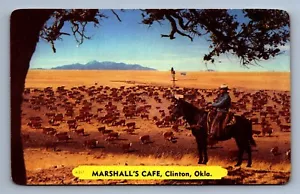 Postcard Vtg Marshall's Cafe Clinton Oklahoma Cowboy - Picture 1 of 2