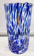 Alessandro Coppola Murano Art Confetti Mosaic Tall Glass Blue Italy New NWT 6"