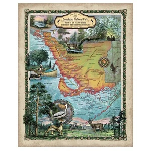 Cartel con impresión artística de mapa del Parque Nacional Everglades Florida pared vintage - decoración del hogar - Imagen 1 de 8