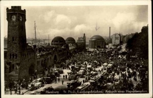 HAMBURG St. Pauli ~1930 Landungsbrücken Hafen Ankunft eines HAPAG-Dampfers - Picture 1 of 2
