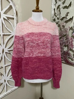 BANANA REPUBLIC medium PINK STRIPE MERINO WOOL BLEND THICK SWEATER - Image 1 of 4