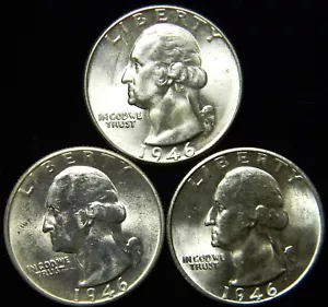 1946 PDS YEAR SET WASHINGTON SILVER QUARTERS, BU BRILLIANT UNCIRCULATED #s1 - Picture 1 of 2