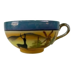 Vintage Japanese Lusterware Teacup with Deer and Windmill. RARE w/ Gold Gilt - Picture 1 of 10