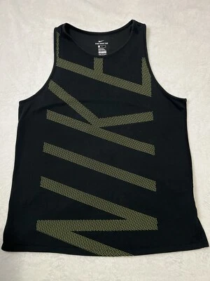 Camiseta sin mangas Nike para mujer corte atlético mediana negra completa grande logotipo de punto amarillo Dri Foto 1 de 4