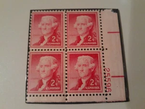 THOMAS JEFFERSON 2 CENT VINTAGE POSTAGE STAMPS 4 RED UNHINGED UNUSED VERY RARE! - Picture 1 of 2