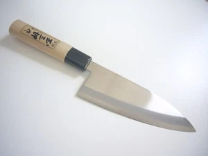 JAPANESE DEBA Fish Knife Fine Edge 6 1/2" Old Unused in Box Hi Carbon Stainless - Picture 1 of 9