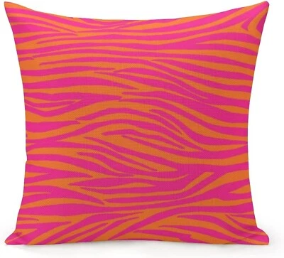 Funda Almohada Rayas Cebra Rosa y Naranja Retro Años 70 18x18" Foto 1 de 4