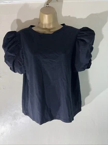 Womens Zara Eu Medium Black Short Puff Sleeve Casual Stretch Jersey T-shirt Top - Picture 1 of 6