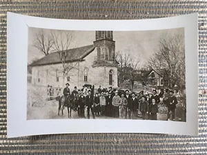 RPPC Christian Church 1891 Crowd People Brownville Nebraska Real Photo Postcard - Picture 1 of 2