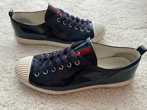 Prada Italy Womens Patent Leather Navy Blue Sneakers Shoes Trainers 3E5876 