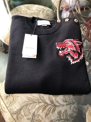 Suéter Parche Lobo Negro 100% Auténtico GUCCI Super Heavyweights $1200+Impuestos Foto 1 de 4
