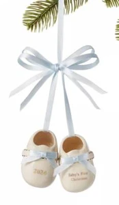 2024 BABY'S 1ST CHRISTMAS BOY ORNAMENT~CERAMIC BABY SHOES~BOOTIES~NWT - Picture 1 of 5