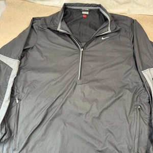 Nike Men’s XL 1/4 Zip Windbreaker Pullover Jacket Black/Gray Mesh Lined Nike+ - Picture 1 of 7