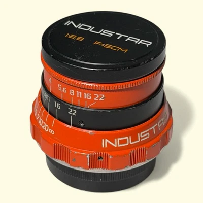 Rare INDUSTAR  Orange and Black M39 Leica Zorki FED Rangefinder Photo Lens - Image 1 of 4