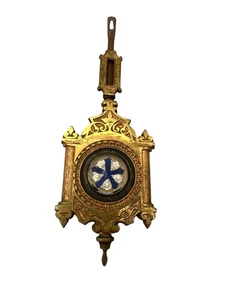 Antique Brass Sandwich Glass Clock Pendulum E.N. Welch Parlor Blue Star 3 Oz - Picture 1 of 7