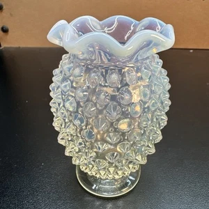 VINTAGE FENTON CLEAR OPALESCENT 8 POINT CRIMPED CUPPED VASE 3.75” - Picture 1 of 5