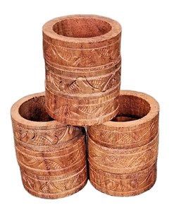 Vintage handgeschnitzt gedeckte Brauntöne Holz 2" Serviettenring Halter 9er Set - Bild 1 von 5