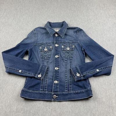 Chaqueta de Camionero True Religion Para Mujer Azul Medio Jeans Super T Lavado Oscuro Foto 1 de 4
