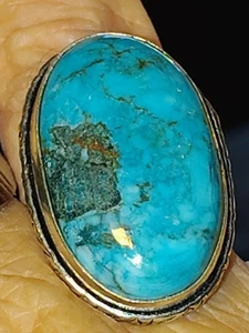 Vintage Sterling Silber 925 Türkis Ring Größe 6,75 groß oval Hubei Edelstein - Bild 1 von 20