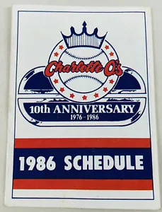 1986 Charlotte O's Minor League Baseball Pocket Schedule 10th Anniversary Year - Picture 1 of 3