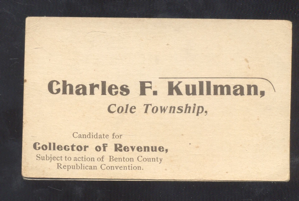COLE CAMP MISSOURI CHARLES KULLMAN TAX COLLECTOR VINTAGE CARD - Image 1 of 1
