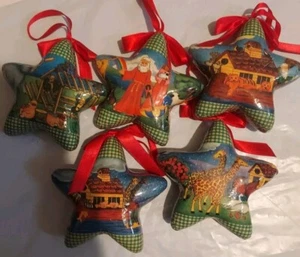 Vintage Pappmaché Stern Ornamente Arche Noah 5er Set - Bild 1 von 2