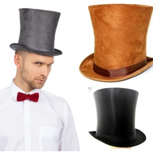 TALL DELUXE TOP HAT VICTORIAN STEAMPUNK HALLOWEEN FANCY DRESS COSTUME BELL HAT - Picture 1 of 6
