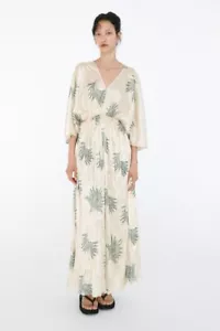 NEW Zara Creased Effect Tunic Dress size SMALL Ivory Long Maxi Satin V-Neck - Picture 1 of 9