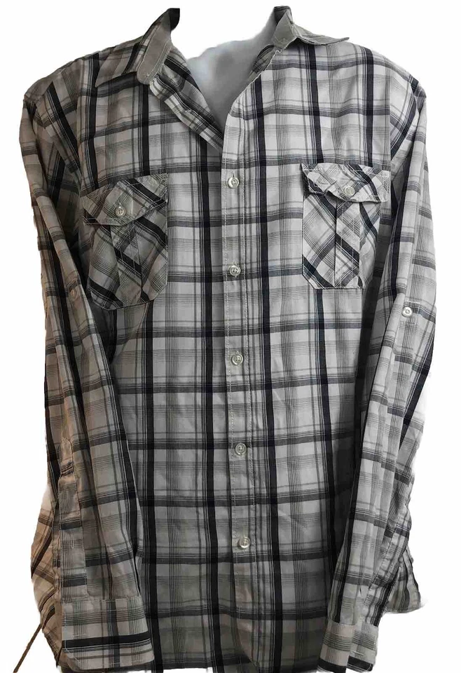 Camisa Hombre XL Manga Larga Blanca Con Negro Y Gris Marca Axista A Cuadros Foto 1 de 4