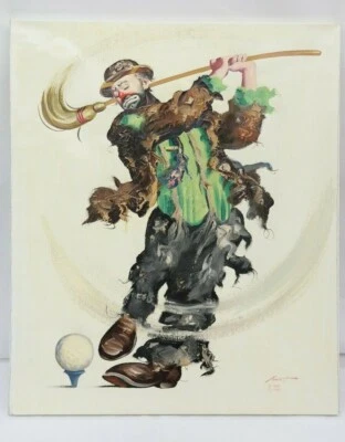 Клоун картина ржавая ржавчина EMMETT KELLY масло холст 1985 1/250 24 «x 20» гольф  - Изображение 1 из 4