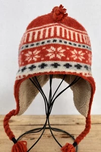 Lands’ End Beanie Hat Lambs Wool Blend Kids Sz L Orange Fleece Lined - Picture 1 of 5