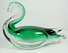Green Clear Blown Glass Swan Hollow Bubble Belly 10" Farm Goose Figurine Statue