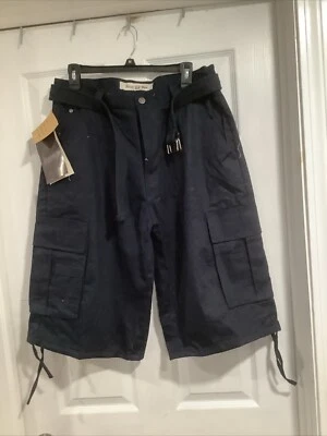 Nuevo con etiquetas Pantalones Cortos Para Hombre Regal Wear Sólidos Azul Marino con Cinturón Carga Bolsillo Talla 34 Foto 1 de 4