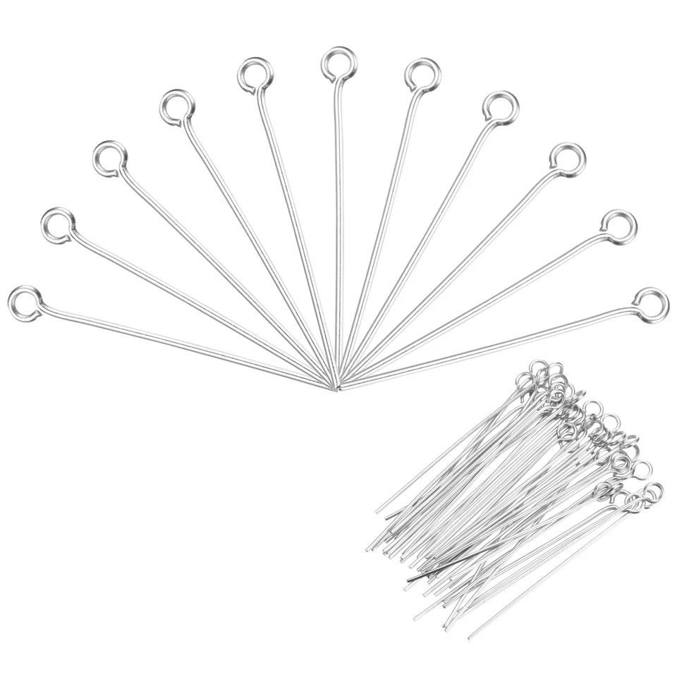 300pcs Stainless Steel Eye Pins 0.6mm/24 Gauge x 30mm Headpins Jewelry Findings Foto 1 de 4