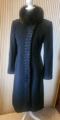 Abrigo de vestir vintage Oscar de la Renta negro mezcla de lana cachemir cuello zorro talla 4 Foto 1 de 4
