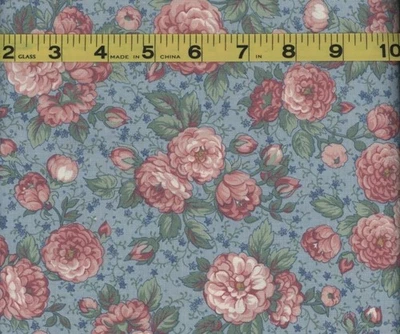 Telas Joan Kessler Concord reproducción vintage BTHY rosa mamás rosas sobre azul Foto 1 de 2