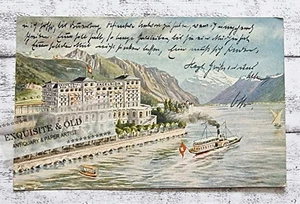 AK Hotel Excelsior Bon-Port Montreux Schweiz Fluss Schiff Postkarte Vintage Deko - Picture 1 of 2
