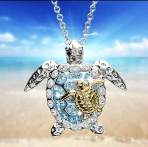 Collier tortue et son tortillon doré en métal et strass, Chaîne Réglable. - Picture 1 of 1