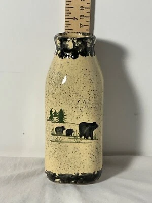 "Botella de gres con logotipo de escena de bosque y osos moteados EE. UU. 6 1/2""" Foto 1 de 4