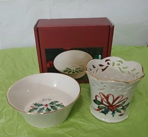 Lenox American Home Wintergruß Kerzenhalter Holly Joy Schale Weihnachtsdeko - Bild 1 von 9