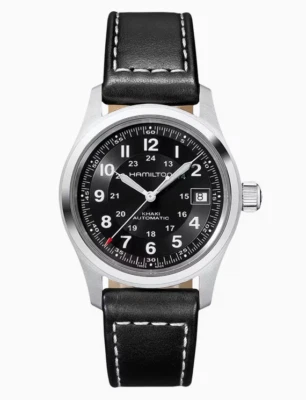 Reloj para hombre Hamilton Khaki Field automático esfera negra correa de cuero H70455733 Foto 1 de 4