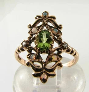 LONG 9K 9CT ROSE GOLD PERODT OPAL DIAMOND ART DECO INS RING FREE RESIZE - Picture 1 of 7