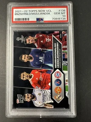 2021–22 Topps Now UCL NO136 Бензема Роналду Месси Левандовски PSA 10 - Изображение 1 из 2