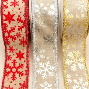 Snowflake Tinsel Christmas Ribbon - 3 Colours -63mm Wide -Per Metre - Picture 1 of 7