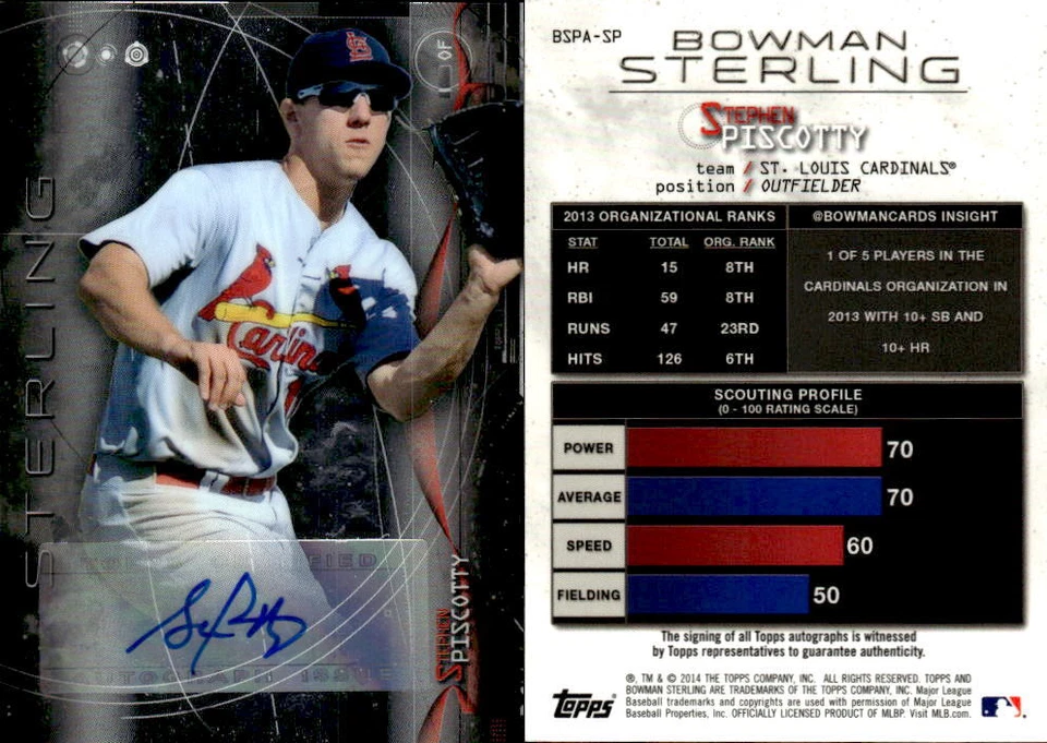 2014 Bowman Sterling Prospect Autographs #BSPASP Stephen Piscotty Auto - NM-MT - Image 1 of 1