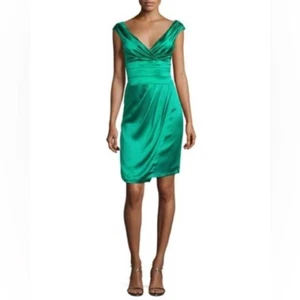 Kay Unger Emerald Green Satin Cocktail Dress Womens Size 6 Formal Party Prom - Picture 1 of 14